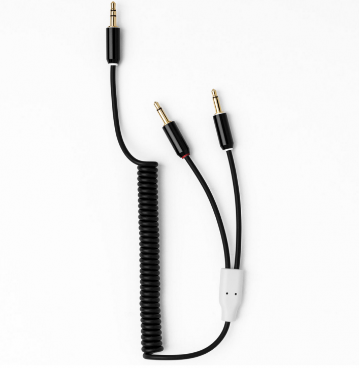 myVolts Candycords traight mini jack to 2 x straight mini mono jack, curly 26cm to 30cm, Liquorice Black